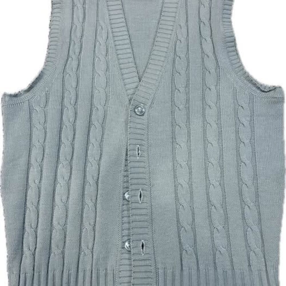 Vintage Campus 100% Virgin Acrylic Cable Knit Cardigan Vest - Size L -Sage Green